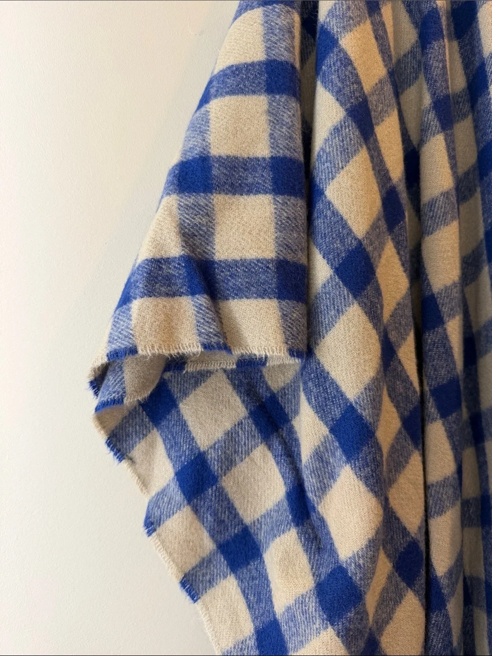A New Day Buffalo Check Plaid Fringe Ruana Wrap in Blue, One Size NWT